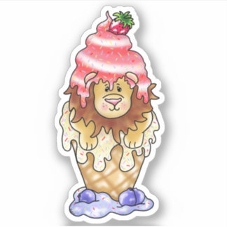 Colorful Cute Lion Ice Cream Dessert | Sticker