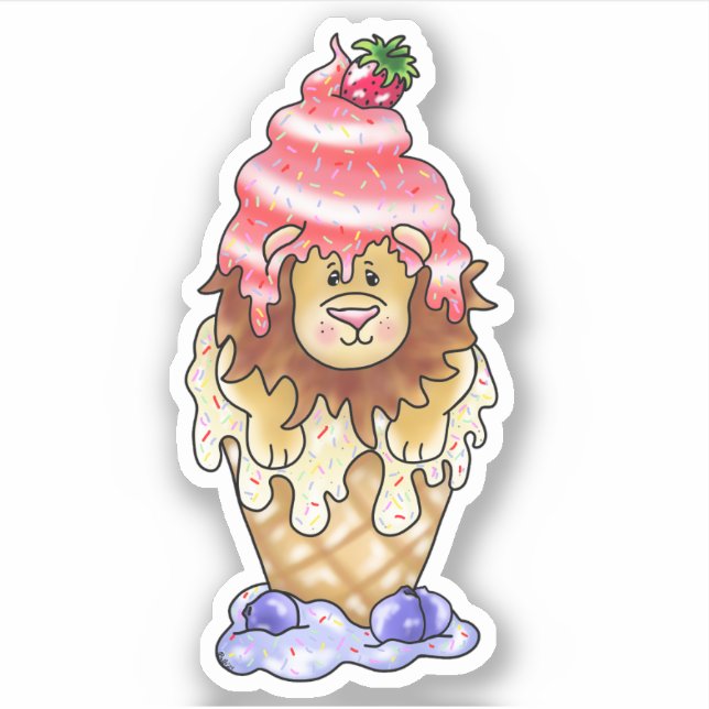Colorful Cute Lion Ice Cream Dessert | Sticker (Front)