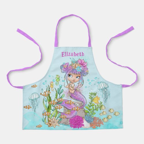 Colorful Cute Little Mermaid  Under the Sea Apron