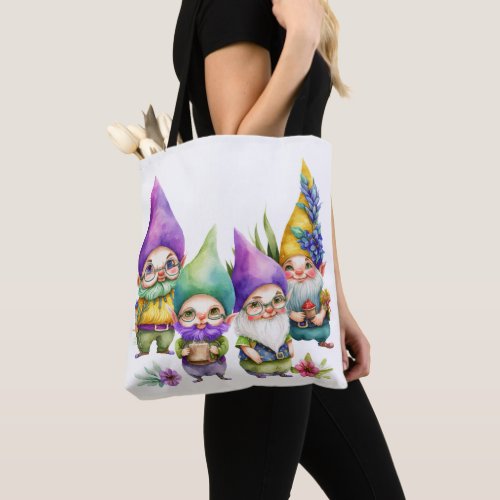 COLORFUL CUTE MARDI GRAS GNOMES TOTE BAG