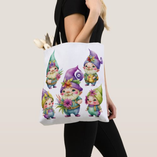 COLORFUL CUTE MARDI GRAS GNOMES TOTE BAG