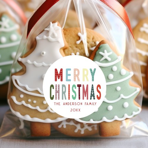 Colorful Cute Merry Christmas Festive  Classic Round Sticker