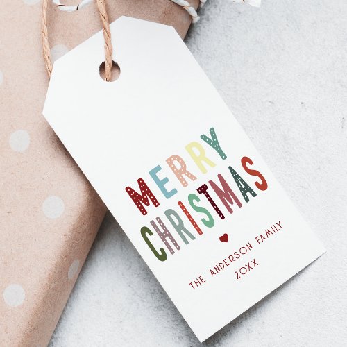 Colorful Cute Merry Christmas Festive Heart Gift Tags