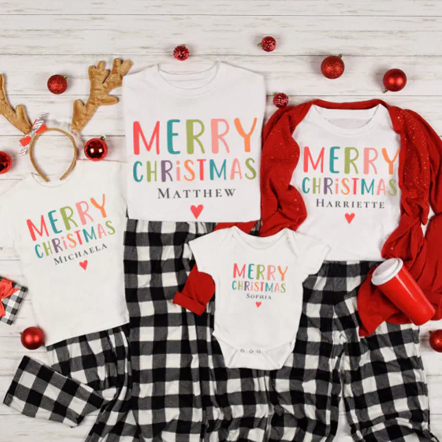 Colorful Cute Merry Christmas Matching Family T-Shirt
