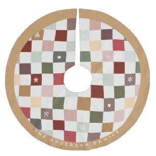 Colorful Cute Monogram Pastel Checkerboard Brushed Polyester Tree Skirt