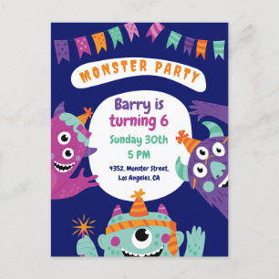 Colorful Cute Monsters Birthday Invitation Card