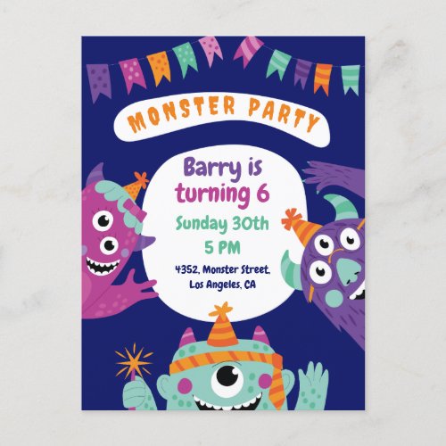 Colorful Cute Monsters Birthday Invitation Card