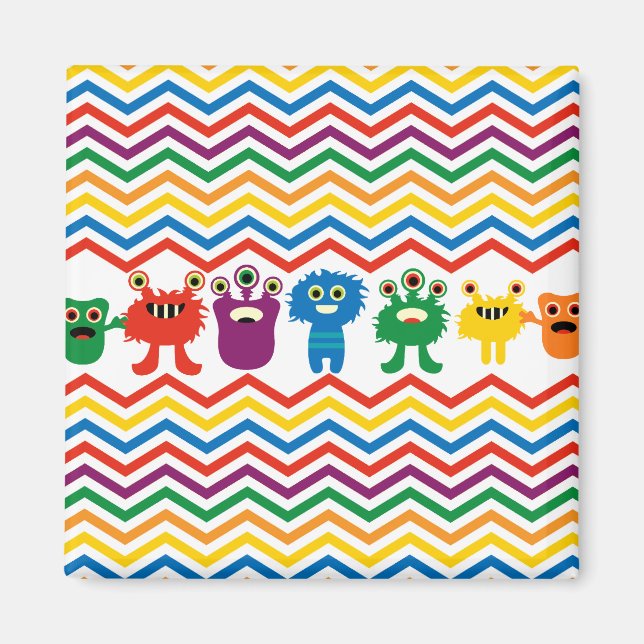 Colorful Cute Monsters Fun Chevron Striped Pattern Magnet (Front)