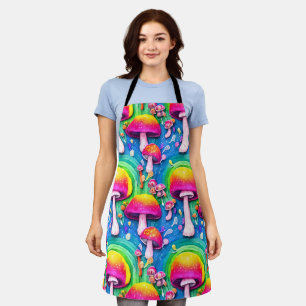 Colorful Cute Mushroom Seamless Pattern Apron