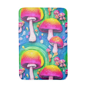 Colorful Cute Mushroom Seamless Pattern Bath Mat