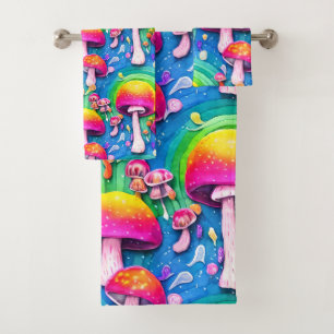 Colorful Cute Mushroom Seamless Pattern Bath Towel Set