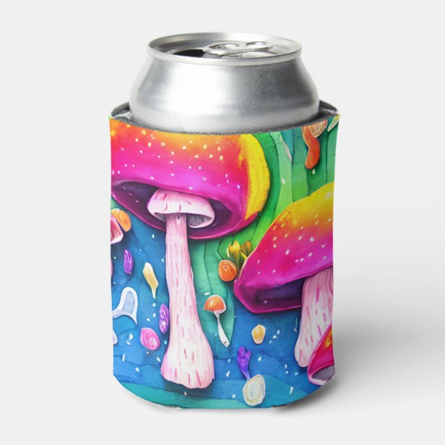 Colorful Cute Mushroom Seamless Pattern Can Cooler (Can Front)