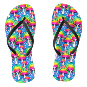Colorful Cute Mushroom Seamless Pattern Flip Flops