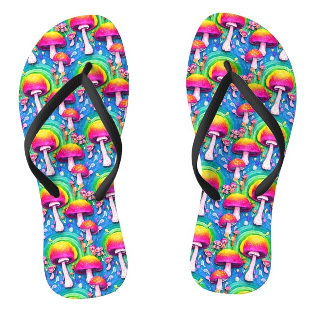 Colorful Cute Mushroom Seamless Pattern Flip Flops (Footbed)