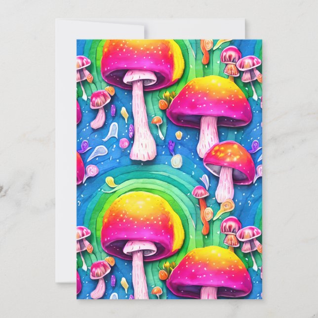Colorful Cute Mushroom Seamless Pattern Holiday Card (Front)
