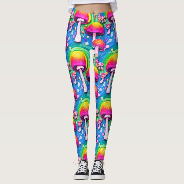 Colorful Cute Mushroom Seamless Pattern Leggings (Front)