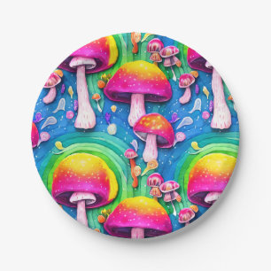 Colorful Cute Mushroom Seamless Pattern Paper Plates