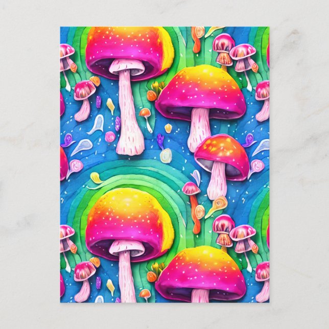 Colorful Cute Mushroom Seamless Pattern Postcard (Front)