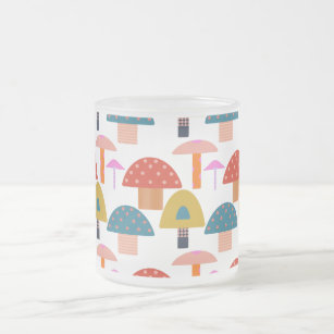 Colorful cute mushrooms  frosted glass coffee mug