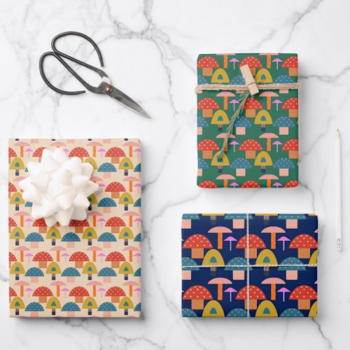 Colorful cute mushrooms  wrapping paper sheets