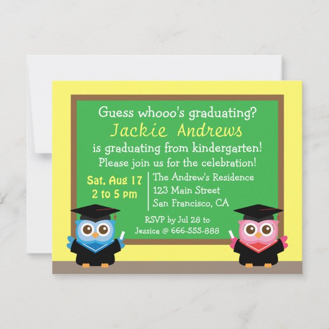 Colorful, Cute Owl Graduation, for Kids Invitation (Front)