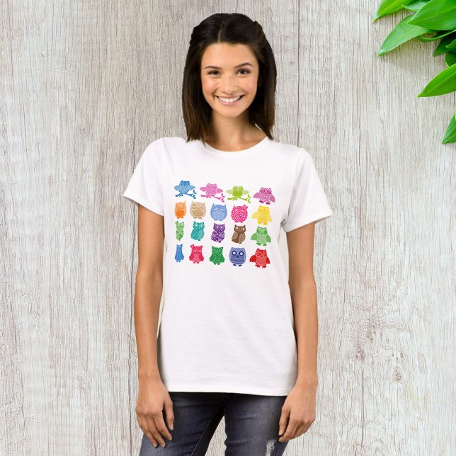 Colorful Cute Owl Pattern T-Shirt (Creator Uploaded)