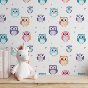 Colorful Cute Owls Kids Wallpaper