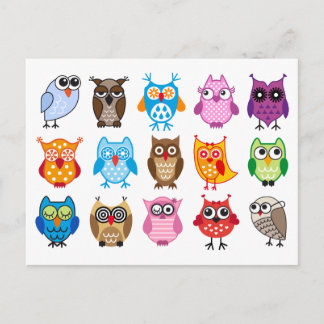Colorful cute owls postcard