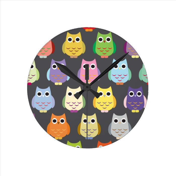 Colorful Cute Owls Wall Clocks