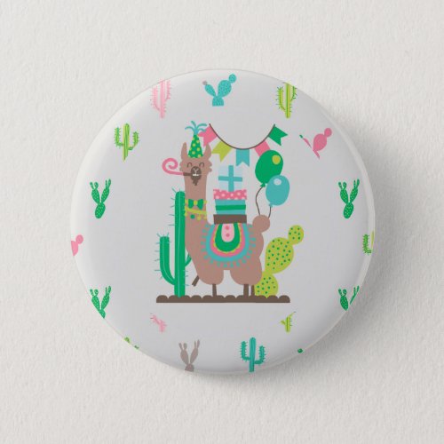 Colorful cute party llama button