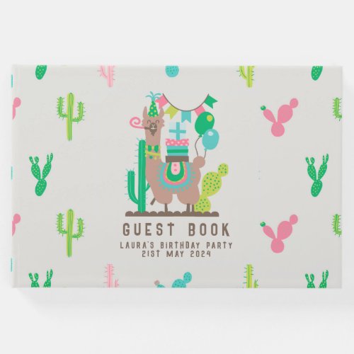 Colorful cute party llama  guest book