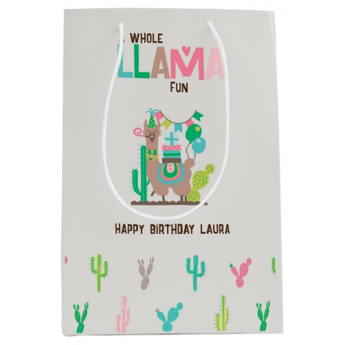 Colorful cute party llama medium gift bag