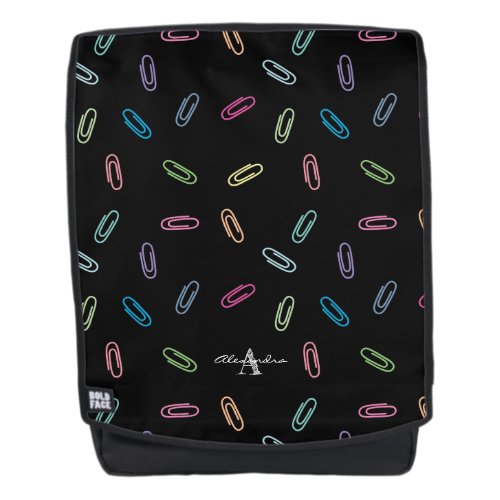 Colorful Cute Pastel Paper Clips Pattern Monogram Backpack
