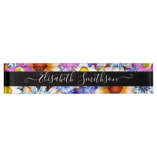     Colorful Cute Personalized Professional Floral Desk Name Plate (Front)
