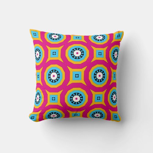 Colorful Cute Pink  Turquoise Geometric Pattern Throw Pillow