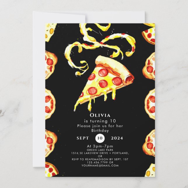 Colorful Cute Pizza Birthday Invitation (Front)