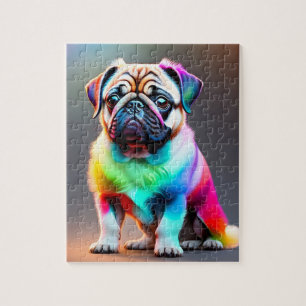 Colorful Cute Pug With Rainbow Colors, Pug Jigsaw Puzzle