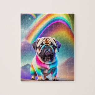Colorful Cute Pug With Rainbow Jigsaw Puzzle