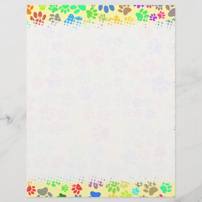 Colorful Cute Puppy Paw Prints  Letterhead (Back)
