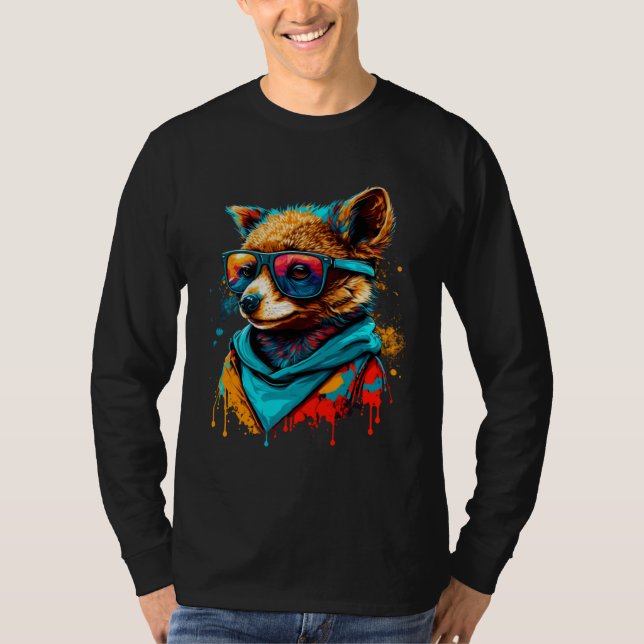 Colorful Cute Raccoon with Sunglasses Animal T-Shirt (Front)