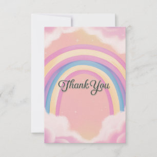 Colorful Cute Rainbow and Clouds Thank You Card