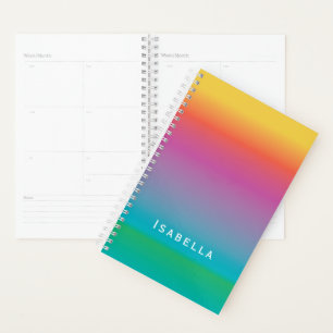 Colorful Cute Rainbow Gradient Ombre Monogram Planner