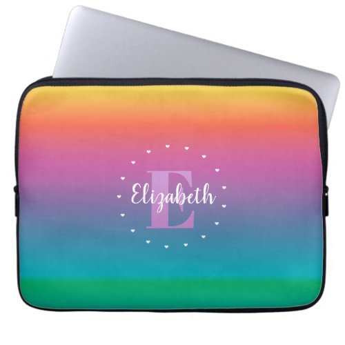 Colorful Cute Rainbow Ombre Multicolored Monogram Laptop Sleeve