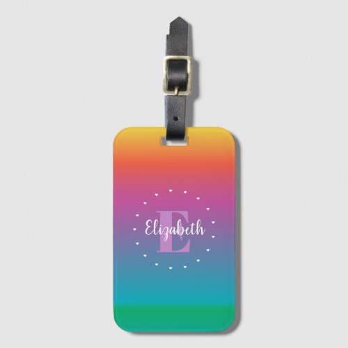 Colorful Cute Rainbow Ombre Multicolored Monogram Luggage Tag