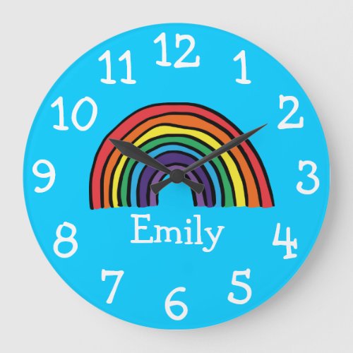 Colorful Cute Rainbow Personalized Name Large Clock
