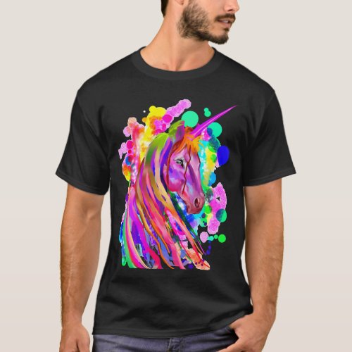 Colorful Cute Rainbow Watercolor Unicorn Lover Gif T_Shirt