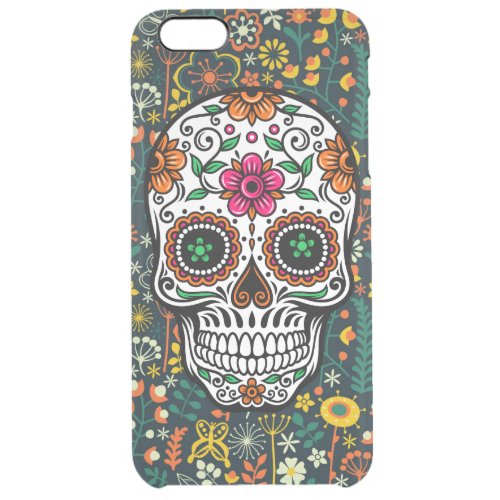 Colorful Cute Retro Floral Sugar Skull Clear iPhone 6 Plus Case