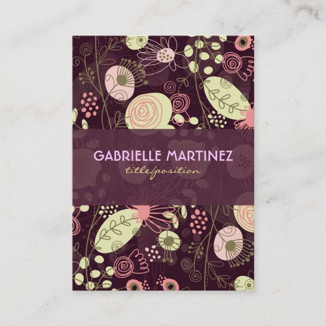 Colorful Cute Retro Flowers Business Card Template (Front)