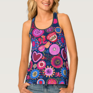 Colorful Cute Retro Flowers Pattern Tank Top