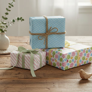 Colorful Cute Retro Spring Flower Art Pattern Wrapping Paper Sheets